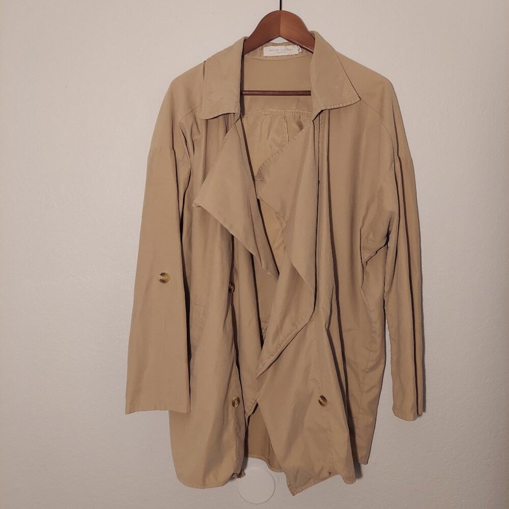Nectar Clothing Beige Draped Open Front Trench Coat Size L - Picture 2 of 10
